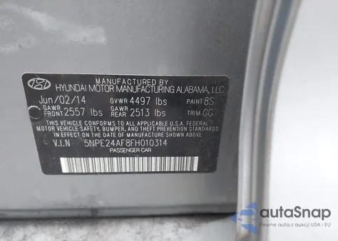 2015 Hyundai Sonata Se из США, поврежденный, VIN 5NPE24AF8FH010314